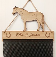 Irish Sports Horse/Pony Rosette Holder 6mm Oak Veneer Fabric Mesh Hanger 