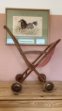 Vintage French? Wooden Dolls Buggy Pram Gingham 