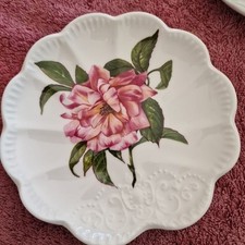 Rare AYNSLEY gold Label CHELSEA FLOWERS England Scalloped Dish NOS Camelia Pink