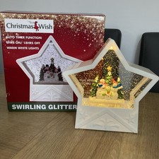 christmas swirling glitter star snowman snow globe light up timer function