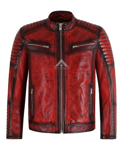 Racer mens leather - jacket, red