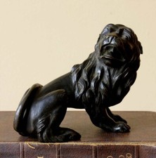 18th Century Solid Bronze Lion Statue Clock Figure. Antique Heavy Paperweight