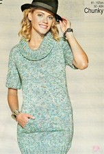 1894 LADY'S CHUNKY EASY-KNIT SWEATER/DRESS 32-42" Vintage Knitting Pattern COPY