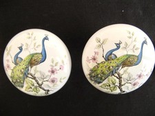 2 peacock door knob handles. Ceramic, china  58 mm  Bun knobs Mortice Reclaimed