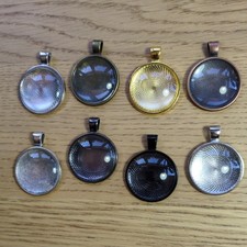 SET OF 8 Pcs 25mm ROUND TRAY CABOCHON PENDANT INC GLASS