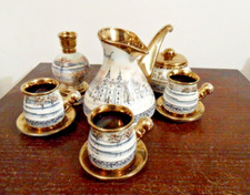 Service Coffee Pot Sugar Bowl  Cups Saucers, candle holder, signed Petrova A V