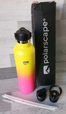 Polarscape Stainless Steel Large Water Bottle 3 Lids 2 Straws Brush 1 Litre