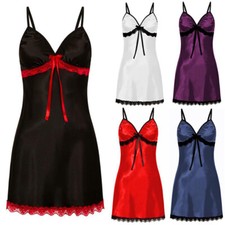 Lace Satin Silk Strappy Nightdress Nightie Sleepwear Ladies Pajamas Robe/