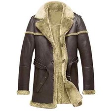 MEN'S RAF AVIATOR SHEEP SKIN LEATHER B3 BOMBER JACKET FLYING PILOT WARM COAT UK