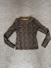 M&S Girls Cotton Rich Leopard Top, Long Sleeve Ribbed, 12-13 Years