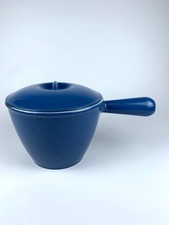 VTG Le Creuset Enamel Cast Iron Melting Fondue Pot Sauce Pan Blue w Lid MCM