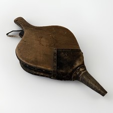 Antique 1800’s Black Buck Blacksmith Fireplace Bellows 18” Wood Leather Decor