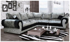 Tango Kingsize Corner Sofa 3 2 Seater Crushed Velvet Silver Black High Back sofa