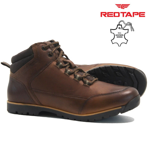 Mens red tape leather boots - red,