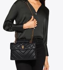 KURT GEIGER LONDON BLACK LEATHER GOLD EAGLE MEDIUM KENSINGTON BAG