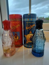 2 x Empty eu de toilette Bottle & tin Versace blue jeans men & red jeans woman