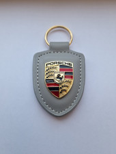 Porsche Leather Crest Car Keyring Keychain Light Grey
