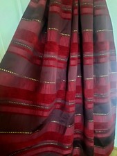 Pair: Burgundy Velvet & Satin Stripe Eyelet Curtains 66" X 72" Lined.