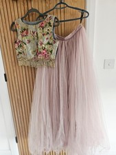 Stunning Pink And Floral Lengha, Ball Gown Asian Wedding Outfit Size Small 8-10