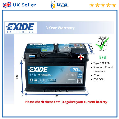 Efb car battery - fits, vauxhall