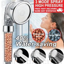 SHOWER HEAD 3 MODE HIGH TURBO PRESSURE 40% WATER SAVING BATHROOM IONIC 3 FILTER