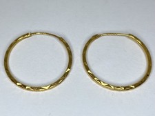 Vintage 22ct Yellow Gold Hoop Earrings Faceted Hinged Wire 22.5mm Hallmark 1996