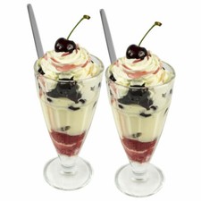 2 x TALL MILKSHAKE ICE CREAM SUNDAE DESSERT GLASSES - Knickerbocker Glory  300ml