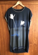 Miss Captain Trend Dress/Long Top Size 12 40 Navy/Grey/Silver Cap Sleeves Floral