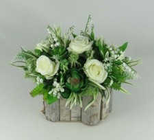 Table arrangement in Wooden pot all Round Artificial/Silk flowers FREE P&P