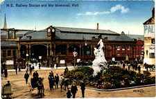 N.E. Railway Station And War Memorial Hull Yorkshire Postcard Posted 1915