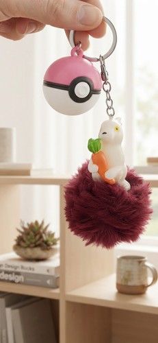 Cute pink pokeball keychain - cute,