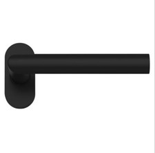 Lennox Matt Black Mitred Lever on Rose Door Handle Pair From Howdens