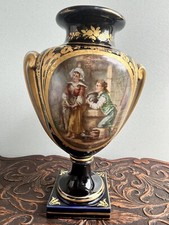 Hand Painted Sevres Style Vase 12” Cobalt Blue & Gilt, Bears 1756 Sevres Mark