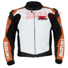 SUZUKI GSXR ORANGE MOTORBIKE COWHIDE LEATHER ARMOURED MOTORCYCLE JACKET
