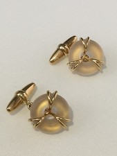 NWOT RARE ASPREY ROCK CRYSTAL 18 CARAT YELLOW GOLD CUFFLINKS CHAIN CUFFLINKS