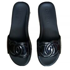 Chanel Patent Black Sliders