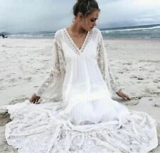 SPELL Ivory Heavily Embroidered Sleeved Lace Crochet Vintage Maxi Dress S 8 10
