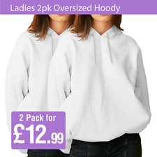 Ladies Oversized Hoodie Pullover 2PK Hooded Sweatshirts Fleece Hoody White S-XL