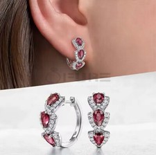 Silver/Green Trendy Women 925 Sterling Silver Crystal Huggie Hoop Earrings