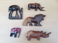 Wooden Hand Carved African Animals Rhino Lion Elephant Antelope