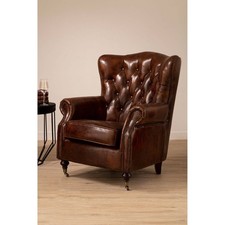 Real Leather Wing Chair High