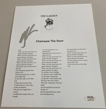 Fletcher Shears The Garden Chainsaw The Door Signed Lyric Sheet PSA RARE A