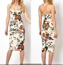 Ted Baker "Amabel" Size 0 (UK 6) Cream Orange Floral Bodycon Wiggle Dress