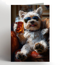 West Highland White Terrier greeting card, birthday card, westie, pet, dog, beer