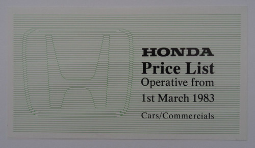 Honda price list 1983 civic - honda, 1983:
