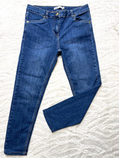 Oasis Women Mid Blue Wash Stretch Denim Cropped Mid Rise Skinny Jeans UK size 12