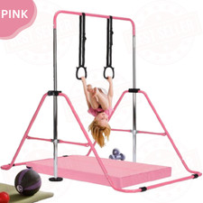 Adjustable Pink Kids Gymnastics Training Bar with Mat for Home Practice and Play
