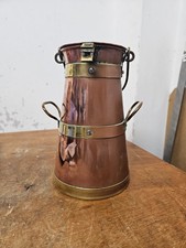 Vintage Kitchen Copper & Brass Trim Milk Pail with Lid & Handles Rustic Pitcher