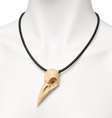 Printed crow skull necklace - printed,
