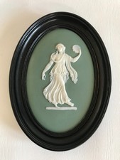 Victorian Wedgwood green Jasper dip Dancing hours framed Oval plaque C1850-90